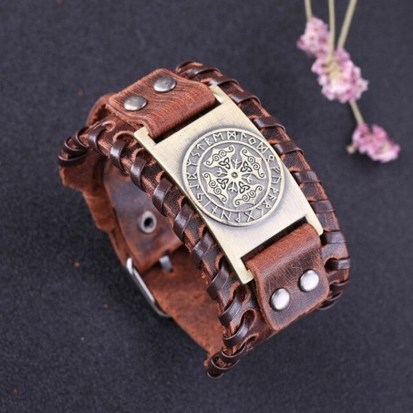 Bracelet Viking<br> Quatre Mjöllnir et Runes (Bronze) - Image 2