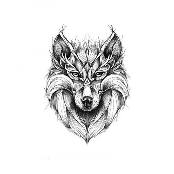 TATOUAGE LOUP<br> TÊTE ANCESTRALE